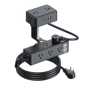 Dual-Layer Desktop Edge Mount Surge Protector – 13 AC Outlets, 4 USB Ports (2 USB-C) for Office & Home