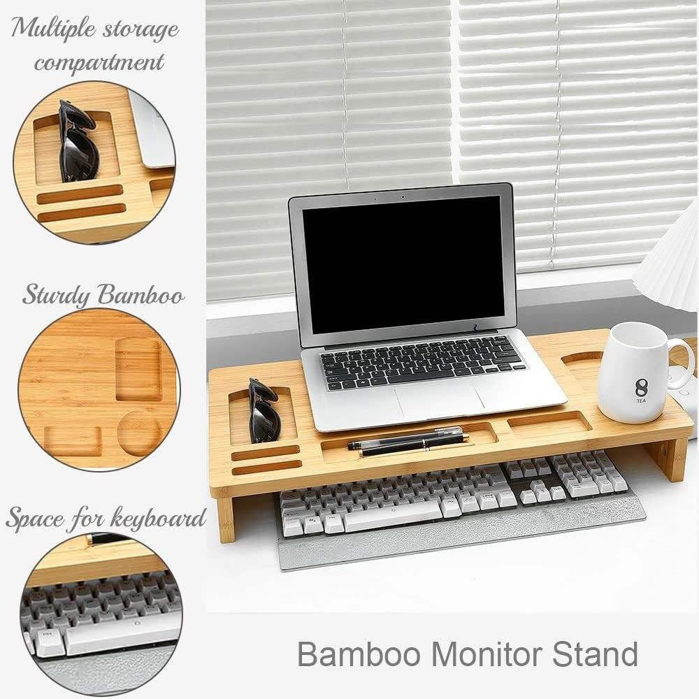 BSTW Bamboo Laptop Table & Monitor Stand Tower – Eco-Friendly Height-Increasing Desk with Storage Rack for Home Office - Image 3