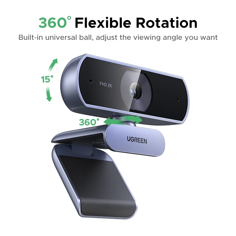 UGREEN 2K Webcam with Microphone, Full HD USB Web Camera, Adjustable FOV, Auto Light Correction, Video Webcam for Streaming - Image 2