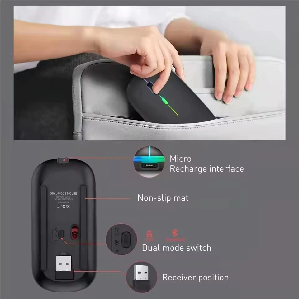 Wireless Mouse 2.4GHz USB Receiver Optical Adjustable Silent Rechargeable Mouse for PC & Laptop - Image 4